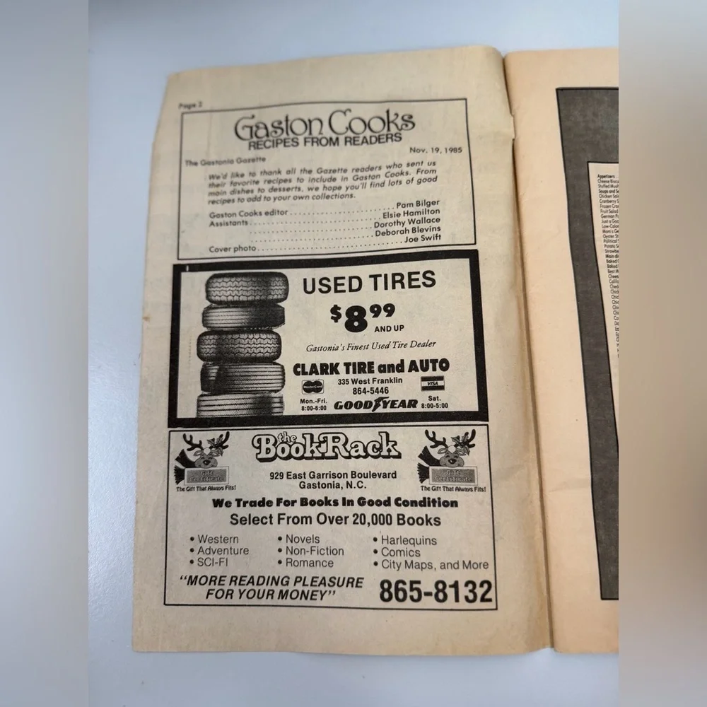 1985 Gaston Cooks: Recipes from Readers Cookbook and Advertisements